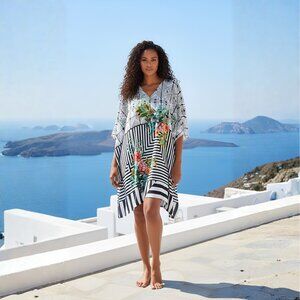 Gypsie Blu Floral Striped Plus Size Summer Wear Tunic Top with V-Neck Dress